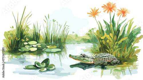 Everglades National Park. Everglades National Park hand drawn watercolor illustration