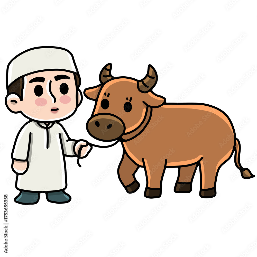 Obraz premium Man and cow Eid al-Adha 