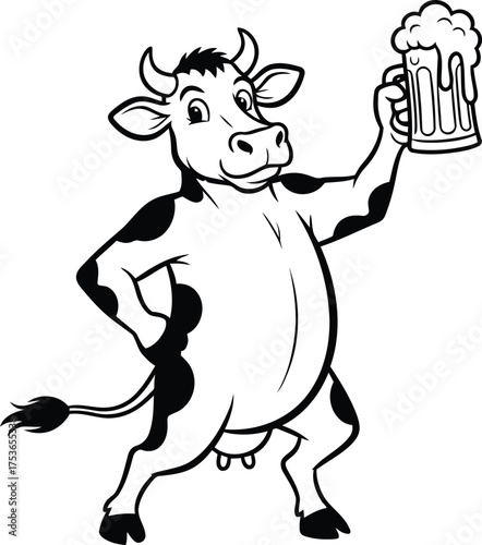 Cartoon cow holding a frothy beer mug drink 1