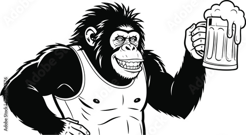 Gorilla wearing tank top holding beer mug monkey primate