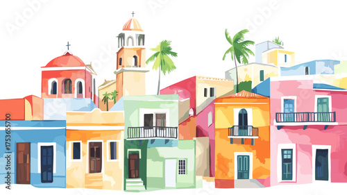 Old San Juan. Old San Juan hand drawn watercolor illustration