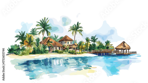 Punta Cana. Punta Cana hand drawn watercolor illustration