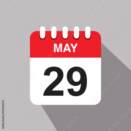 29 may calendar date icon. vector illustration with shadow design