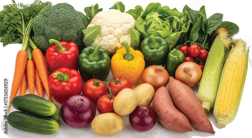 Vector art of assortment of fresh raw vegetables