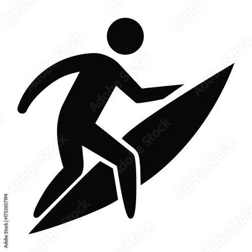 Surfer Riding Wave Pictogram Isolated on White Background