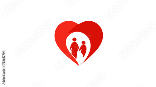 Red heart logo with parent and child figures holding hands, symbolizing family love, care, protection, and bond.