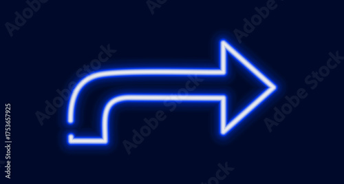 A bright glowing neon arrow showing the direction of a turn or movement to the right.