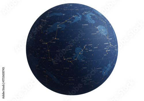 Isolated Celestial Globe Featuring Constellations and Stars, Decorative Science Chart
