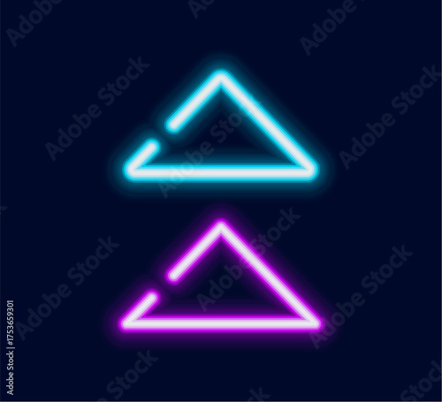 A pair of glowing neon triangles in different colors a great futuristic and cyber design element for games or technology.