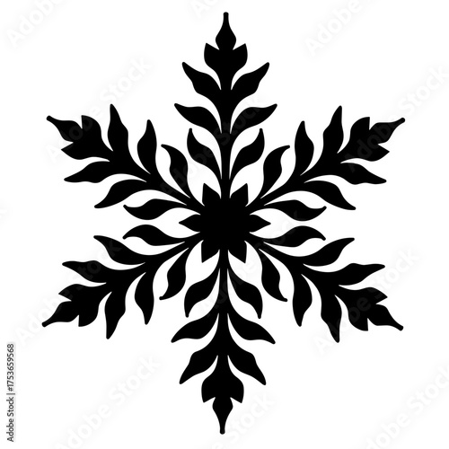 Black and white monochrome vector snowflake illustration in vintage engraving style. Christmas decorative element - winter holiday - vintage drawing - hand-drawn ornament - Christmas design