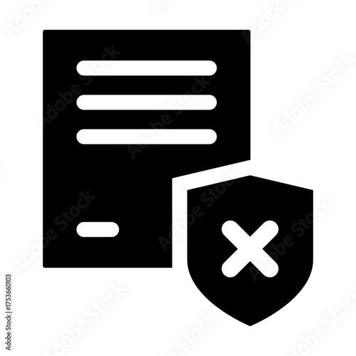 Black single insurance policy not covered glyph icon, simple outline document flat design pictogram, infographic vector for app logo web button ui ux interface elements isolated on white background