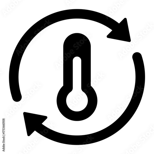 Black single temperature regulation icon, simple round thermometer process setting flat design sign pictogram vector for app ads web button ui interface elements isolated on white background