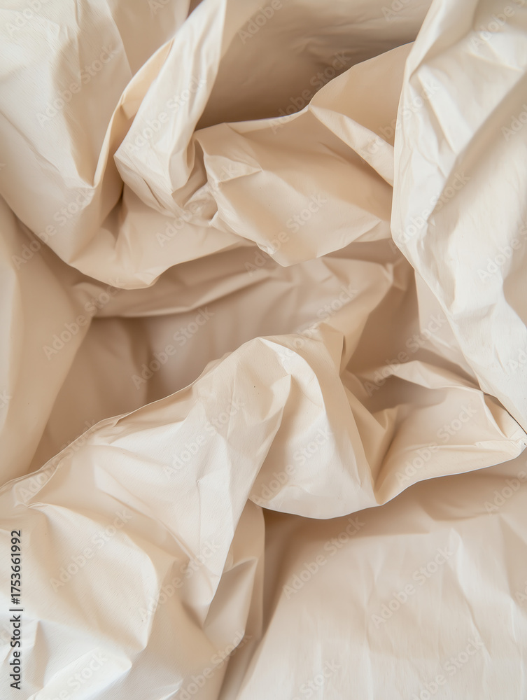 Obraz premium Crinkled paper texture with soft folds and subtle shadows in a neutral color 