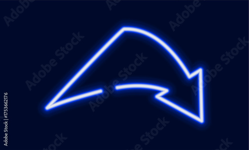 A bright blue neon arrow with a sharp upward turn and a pointed tip showing direction or a shift.