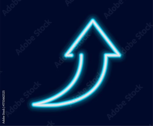 A bright glowing neon arrow with a smooth curve pointing upward a symbol for growth progress or a new level.