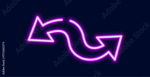 Two opposite arrows glowing with bright neon light. The design symbolizes choice decision or change.