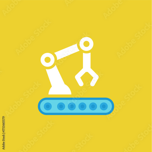 Machinery, Factory, Robotic arm icon logo flat vector design
