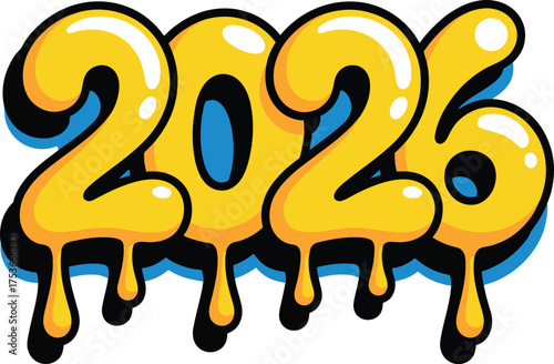 2026 Dripping Text Design, Liquid Typography Number Art
