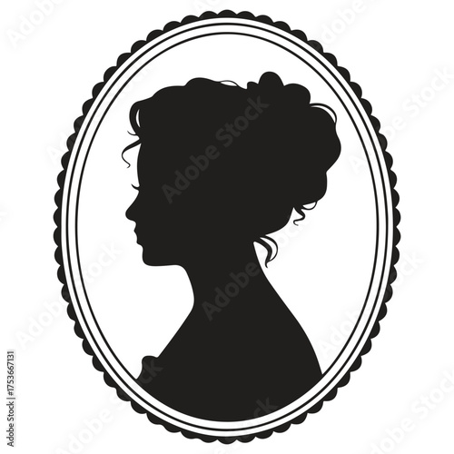 Elegant woman silhouette portrait in oval frame silhouette