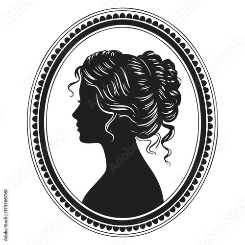 Elegant victorian woman profile silhouette in ornate frame