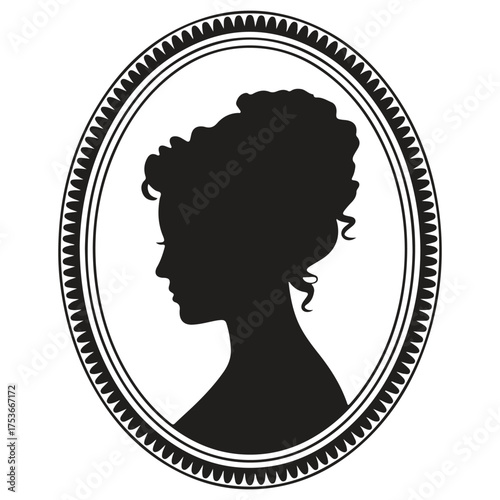 Elegant victorian woman profile silhouette in oval frame