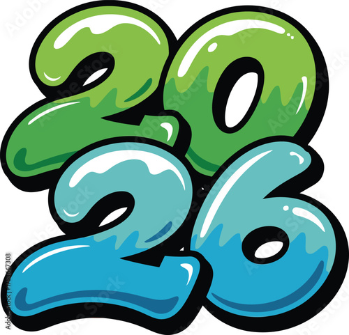 Colorful 2026 Typography Design with Glossy 3D Style