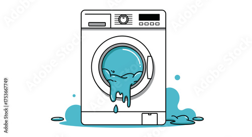 Leaking washing machine icon in blue and white for appliance repair ads