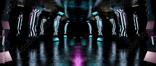 Futuristic Neon Corridor Sci-Fi Architecture Background