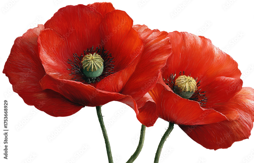 Obraz premium Close-up of three vibrant red poppies