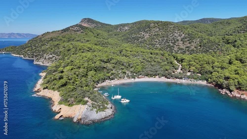 Aerial View of Gemile Island and Bay in Fethiye, Turkey