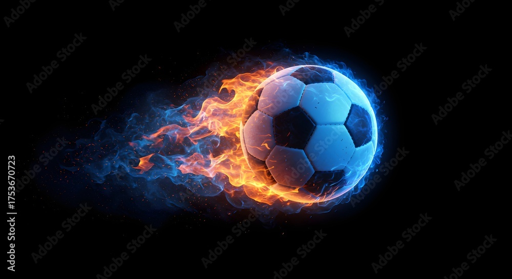 Fototapeta premium Blazing Soccer Ball A Dynamic Display of Speed, Power, and Fiery Energy