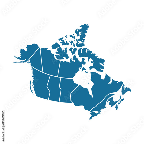 Canada Map Template Blue Isolated. Detailed Vector Silhouette. Template Design. Regions