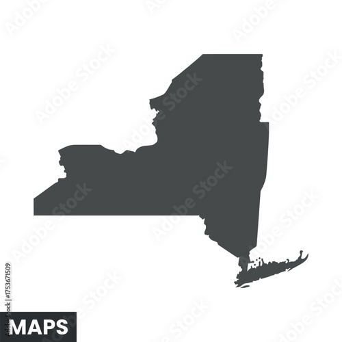 New York State Silhouette Dark Gray Vector Map Isolated on White Background