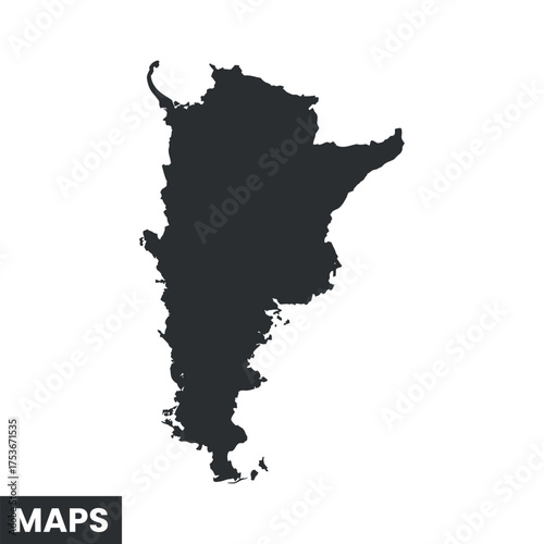 Argentina Silhouette Dark Gray Vector Map Isolated on White Background