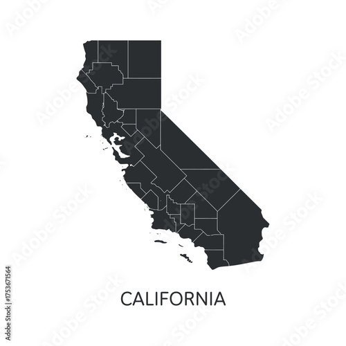 California County Map Vector State Shape with Borders Detailed Territory Region Cartography