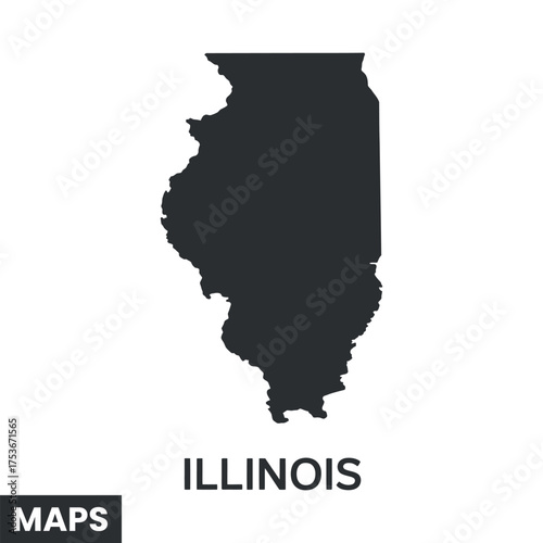 Illinois Outline Map Silhouette Vector State Borders Detailed Region Territory Cartography