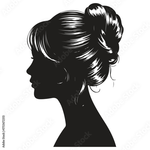 Elegant woman profile silhouette with updo hairstyle