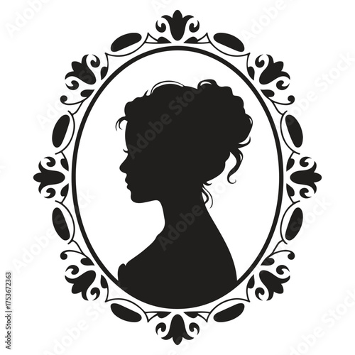 Elegant victorian woman silhouette in ornate frame