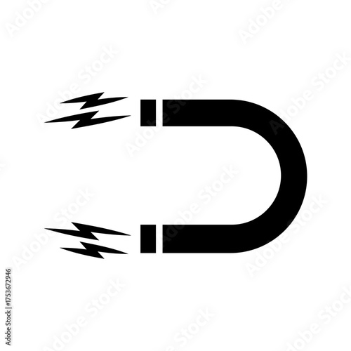  horseshoe magnet, lightning symbol, vector