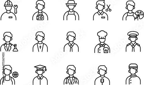 Diverse Occupation Line Icons Collection