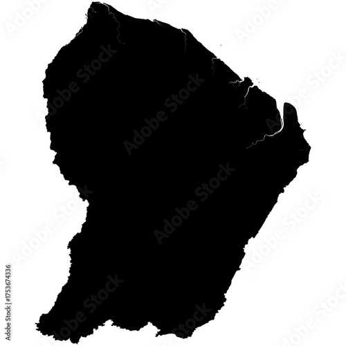 Black editable vector silhouette of the South American country of French Guiana.