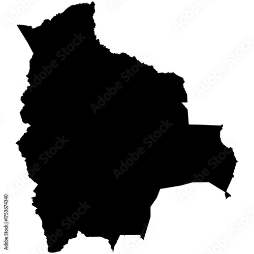 Black editable vector silhouette of the South American country of Bolivia.