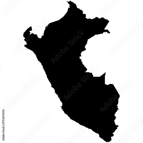 Black editable vector silhouette of the South American country of Peru.