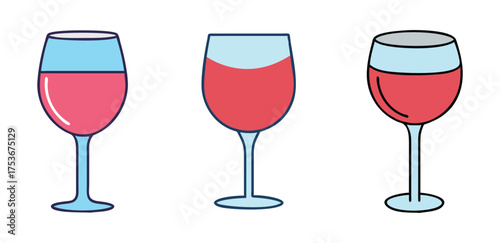 Illustration of three wine glasses filled with red wine alcohol drink beverage glassware vector art