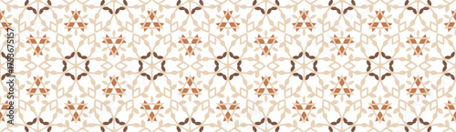 Minimalistic floral seamless vector pattern. Abstract repetitive background with leaves ornaments. Simple and elegant design style. Beige and Brown color on white or transperent background.