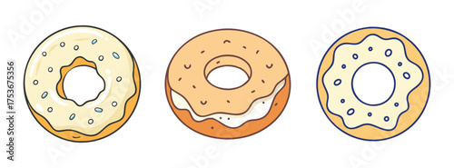 Delicious donuts illustration with icing and sprinkles bakery sweet treat vector graphic design