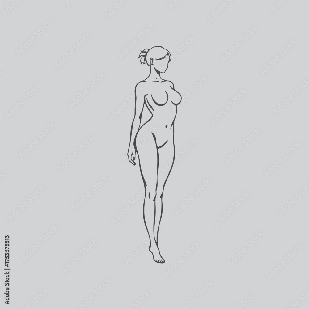 Naklejka premium Delicate line art of a slender woman in a standing pose