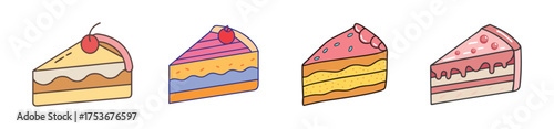 Delicious cake slices illustration vector, sweet dessert pastry bakery colorful cake pieces design