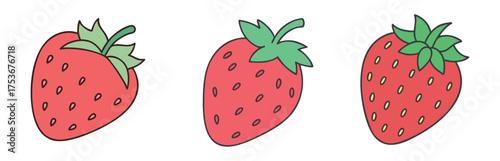 Three cartoon strawberries illustration vector image for healthy eating and summer fruit designs