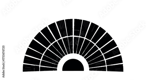 Abstract fan shape made of black geometric segments on a white background